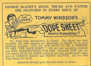 McAthy-Windsor Dope Sheet Ad