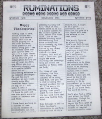 Steve Schneiderman: Ruminations Vol 1 Number 5