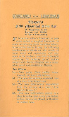 Thayer's New Mystical Coin Act