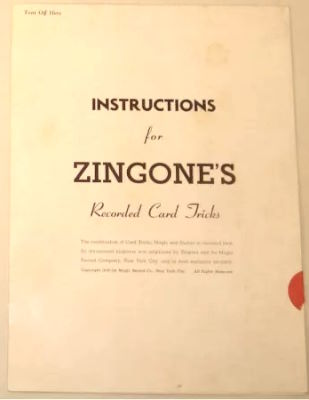 Zingone's Recorded Card Tricks Instruction Manual