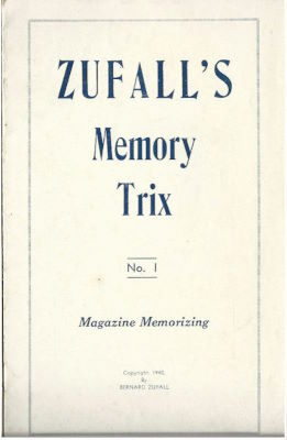 Bernard Zufall: Zufall's Memory Trix No. 1 Magazine
              Memorizing